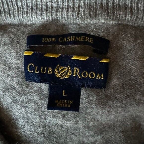 Club Room Mens Light Gray 100% Cashmere Soft V Neck Preppy Sweater Sz L - Picture 2 of 8